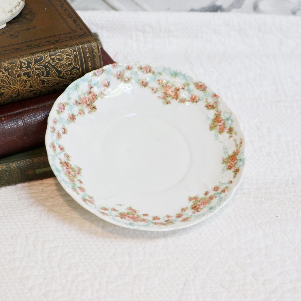 Vintage Pink Rose & Blue Trim Saucer